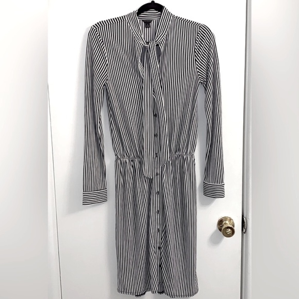 Ann Taylor Striped Tie Neck Dress